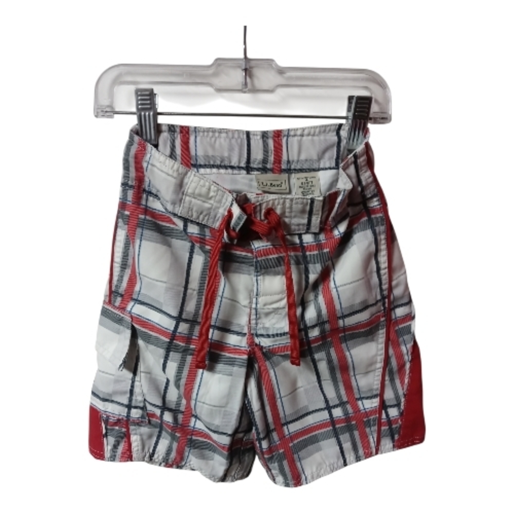 M8) L.L.Bean Boys Plaid Swim Trunks Size 4 UPF 50+ Drawstring